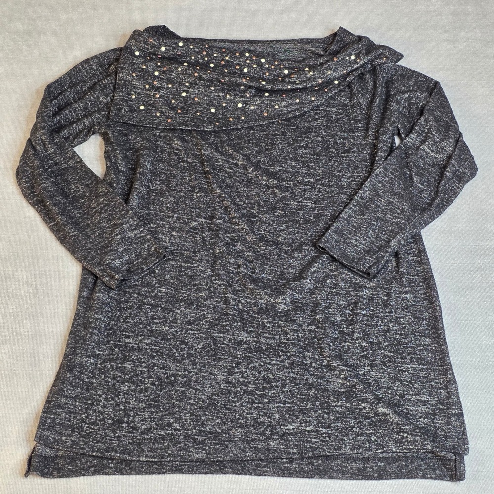 Zenergy by Chico's Studded Cowl Neck Tunic Women 1 Black Heathered Sparkle Top